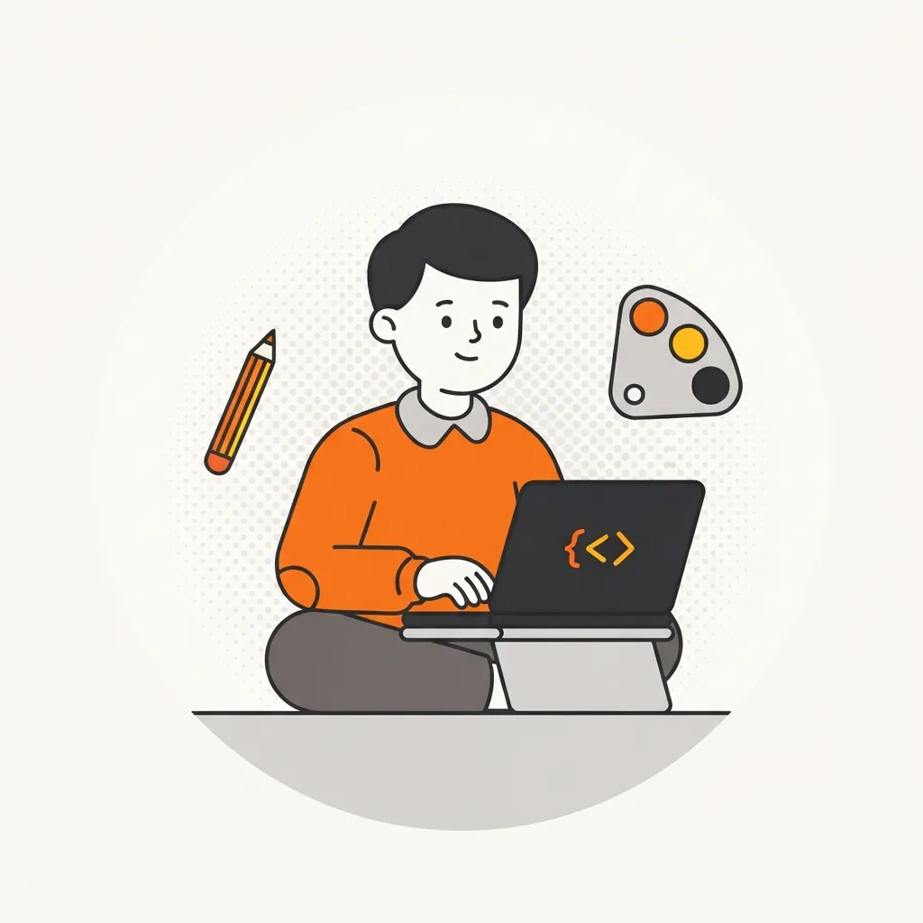 ノートパソコンでコードを書いている人のイラスト